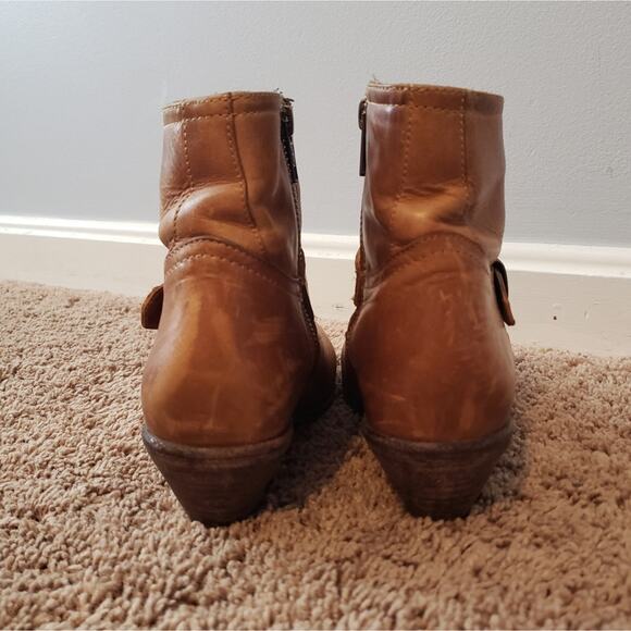 Frye heeled ankle bootie leather brown buckle side zip 8 - Picture 3 of 9